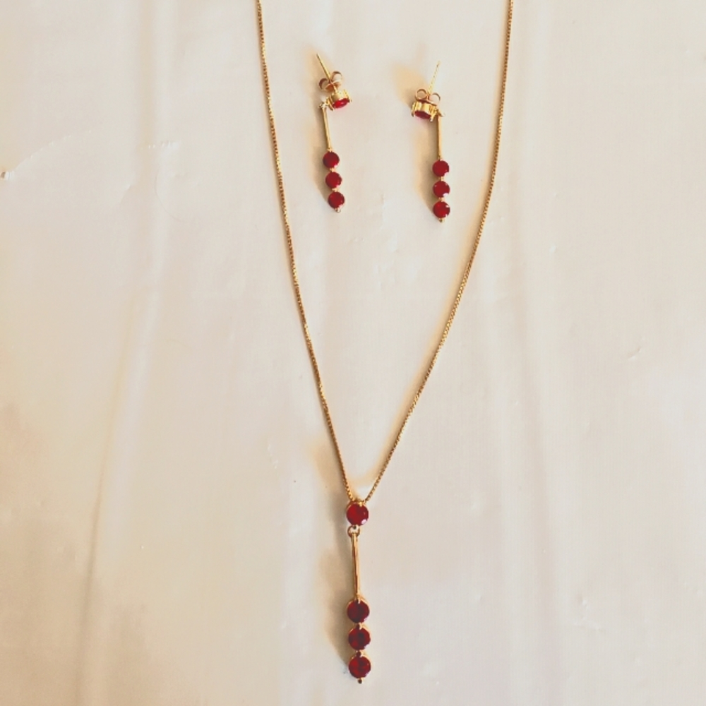 Simulated Ruby Necklace & Earring Set 17" - image 1